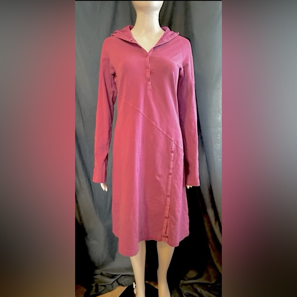 Athleta Women’s Organic Cotton Long Dress Henley Medium Tall Purple Plum Hood - Picture 11 of 11